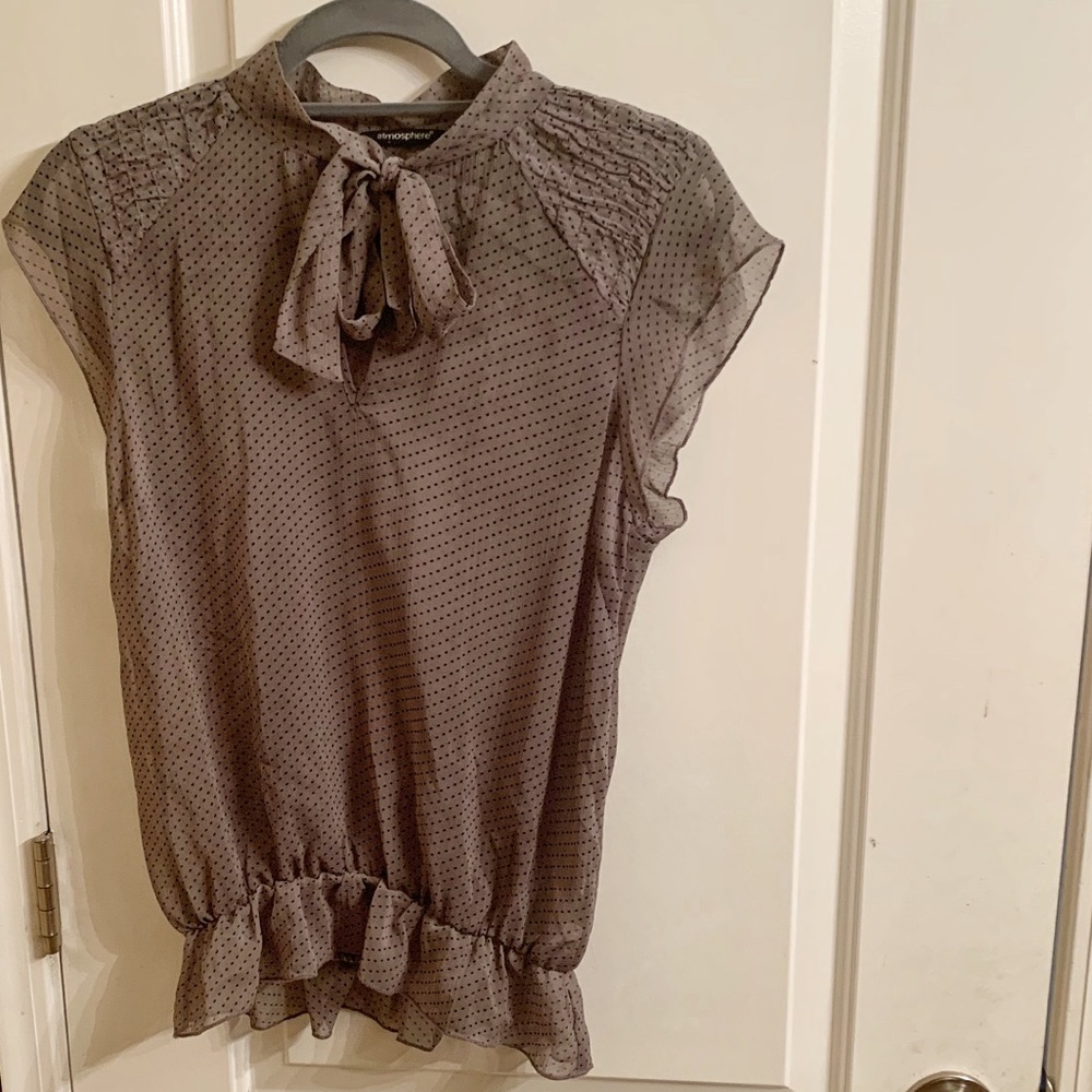 Ruffle Trim Tied Neck Polka Dot Sheer Blouse